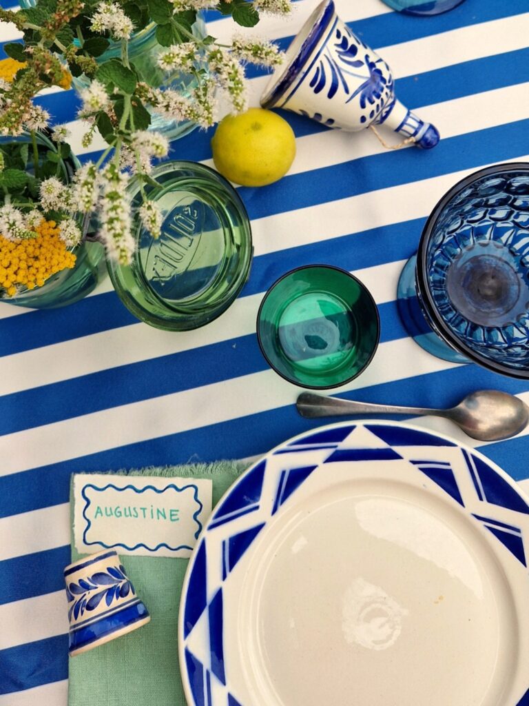 vaisselle vintage mariage bleu